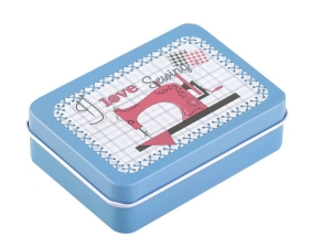Pudełeczko na przybory krawieckie etui na igły szpulki niebieskie prostokąt