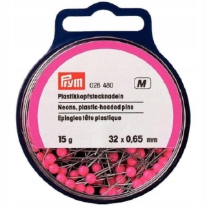 Szpilki krawieckie PRYM plastikowe główki 32mm różowe