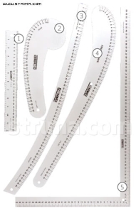 ZESTAW LINIAŁÓW DLA KONSTRUKTORA ODZIEŻY 5 SZT ALUMINIUM